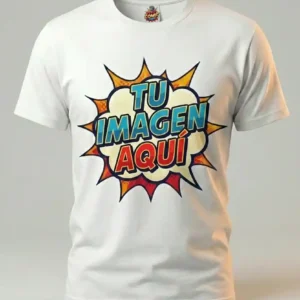 Esta es una imagen de una camiseta blanca que es personalizable con la imagen de tu preferencia
