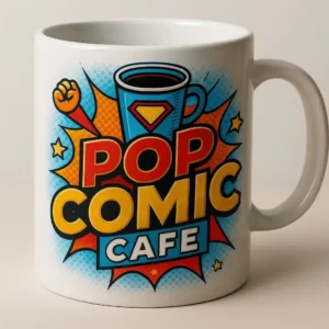Esta es una imagen de una taza personalizable de Pop Comic Cafe
